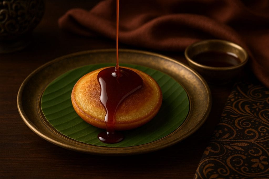 javanese baked apem served with palm sugar sauce