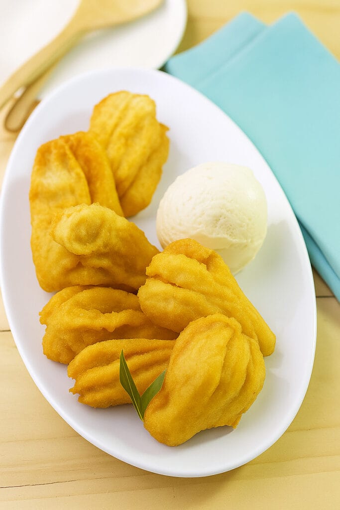 banana fritters with scoop of ice cream