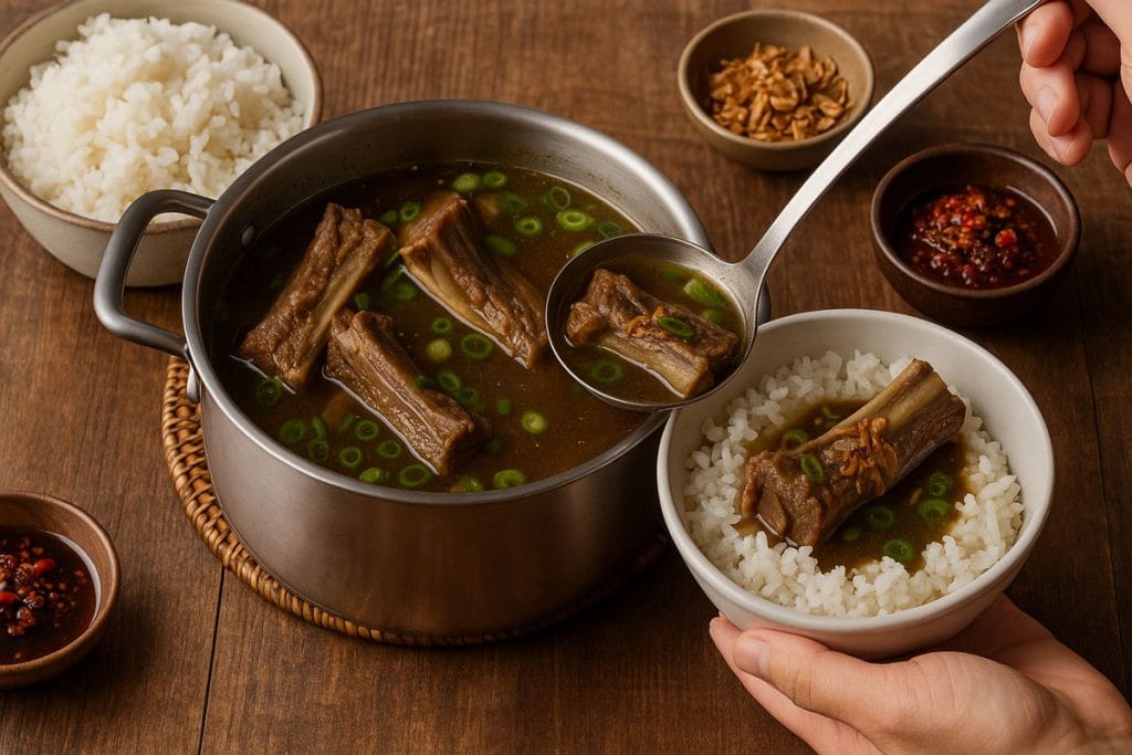 Sop konro Makassar served with rice