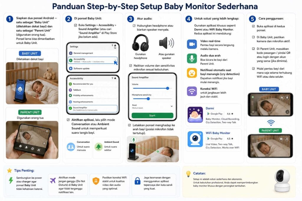 fitur android untuk orang tua, baby monitor sederhana