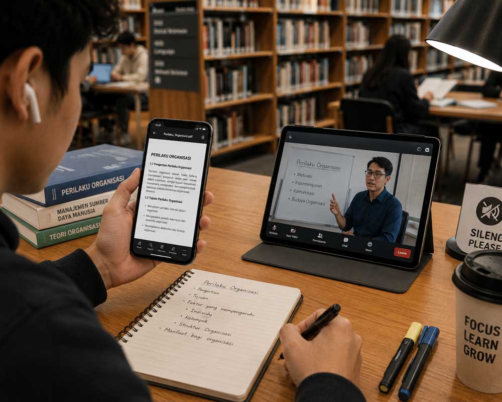 mahasiswa menggunakan iphone 15 belajar online