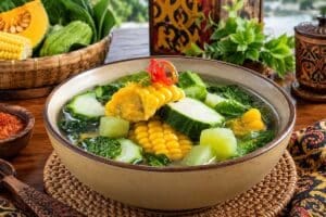 Bowl of Gangan Labu clear vegetable soup