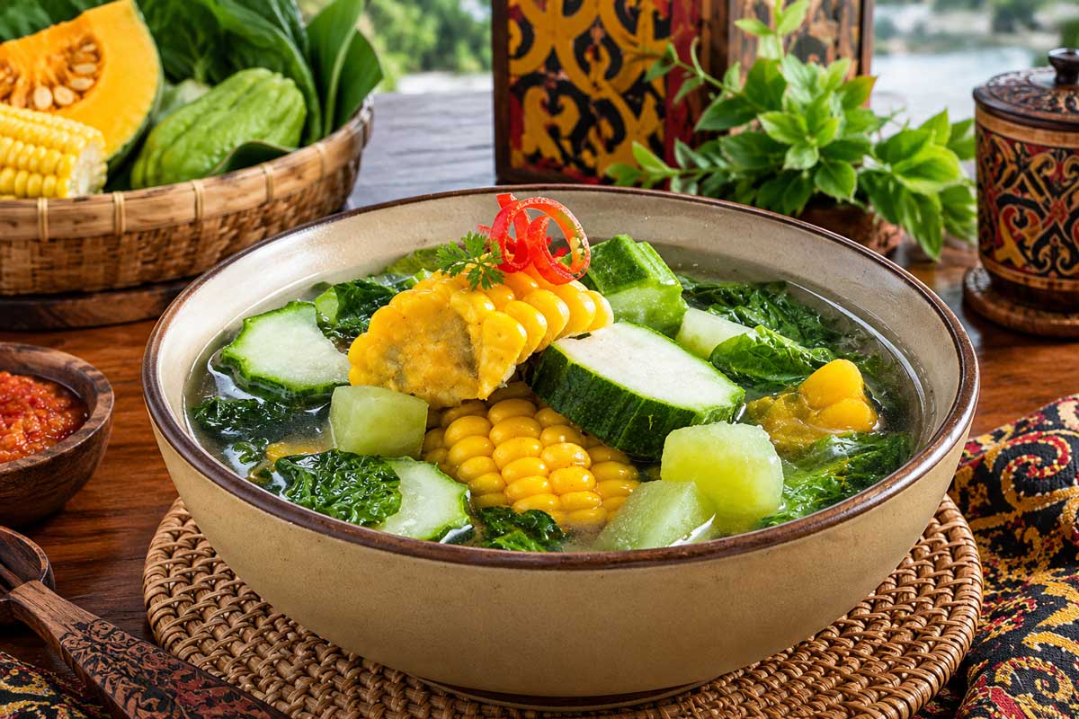 Bowl of Gangan Labu clear vegetable soup