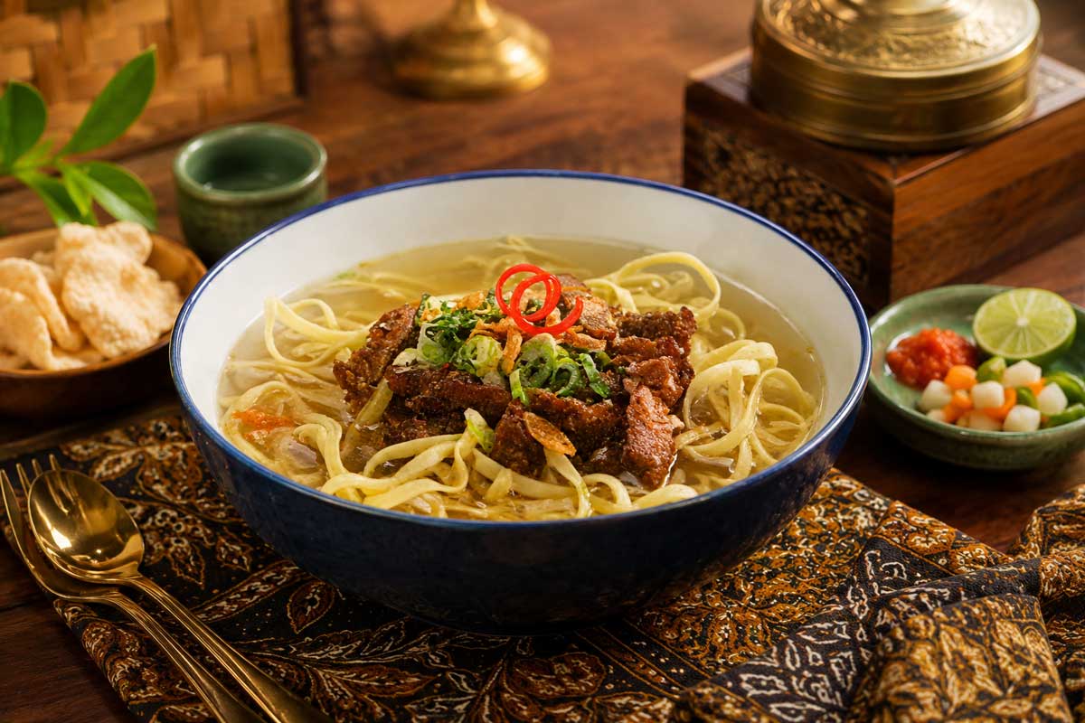 Bowl of authentic Mi Bebek duck noodle soup